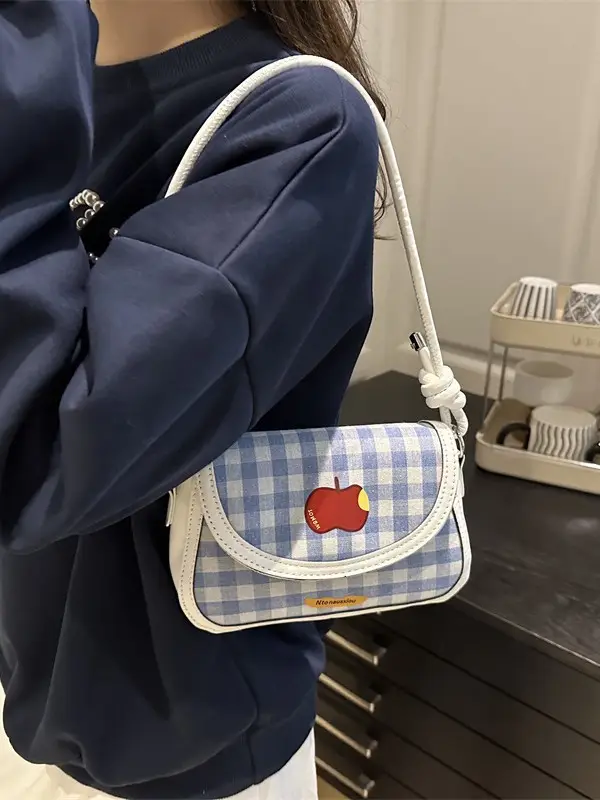 Vintage Apple Plaid Crossbody Bag Red Shoulder - Image 7