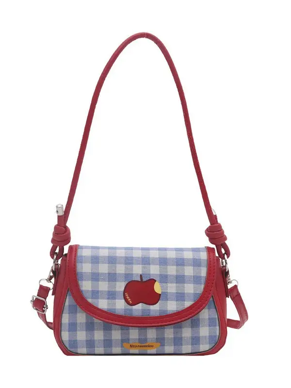 Vintage Apple Plaid Crossbody Bag Red Shoulder - Image 8