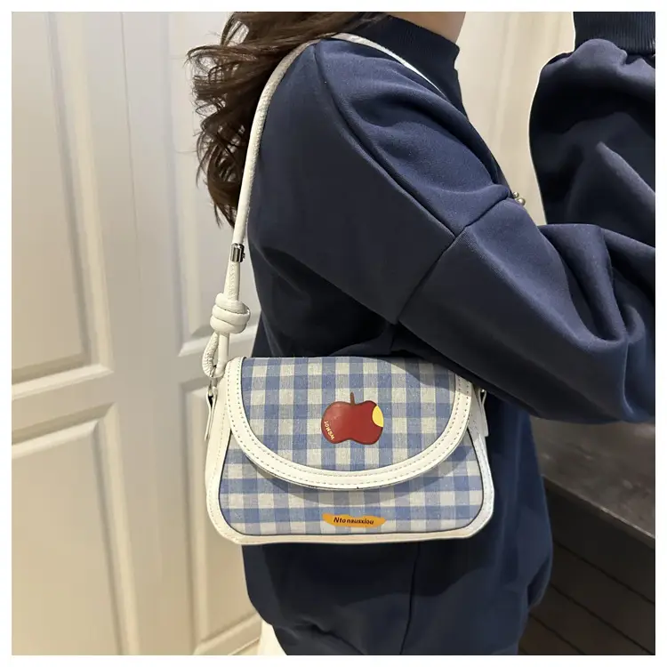 Vintage Apple Plaid Crossbody Bag Red Shoulder — feature 6