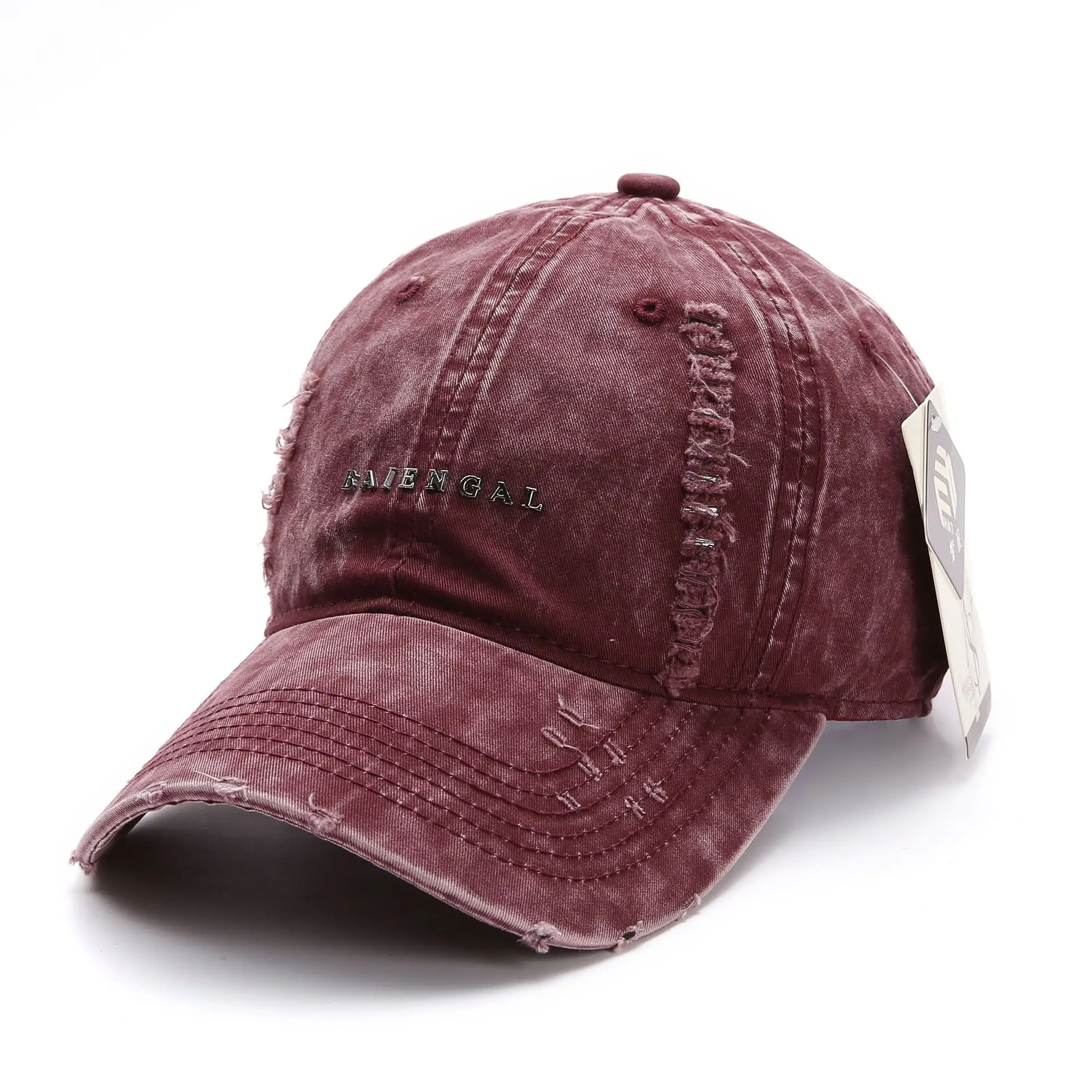 Maroon Distressed Baseball Cap for Women Retro Casual