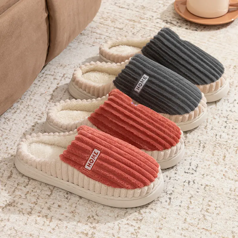 Large Size Feather Slippers for Men, Winter Outer Wear, Men's Cotton Slippers, Autumn and Winter Indoor Home Thick-Soled Cotton Shoes Wholesale - Image 5