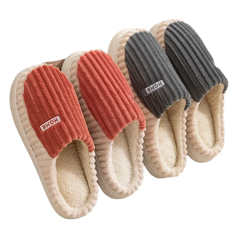 Large Size Feather Slippers for Men, Winter Outer Wear, Men's Cotton Slippers, Autumn and Winter Indoor Home Thick-Soled Cotton Shoes Wholesale - Image 9
