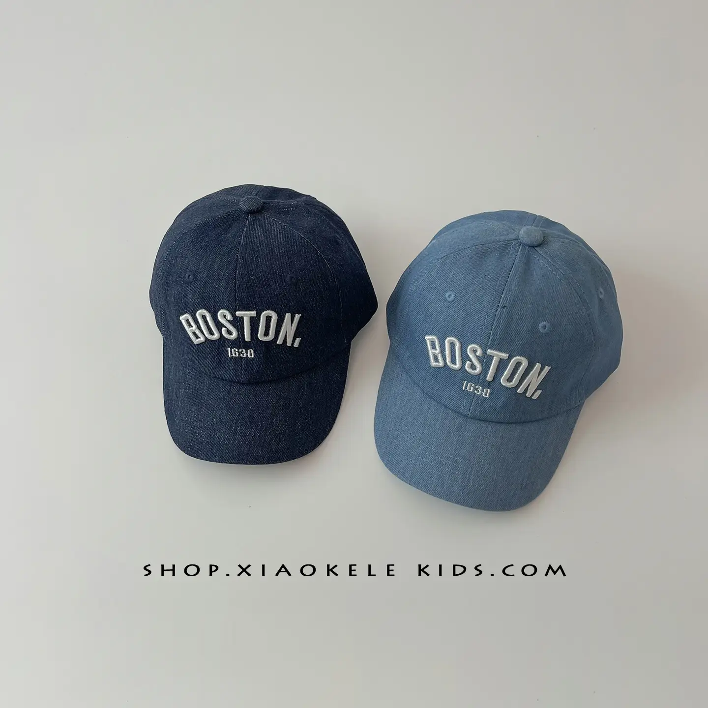 Boston Embroidered Denim Baseball Caps for Kids - Image 5