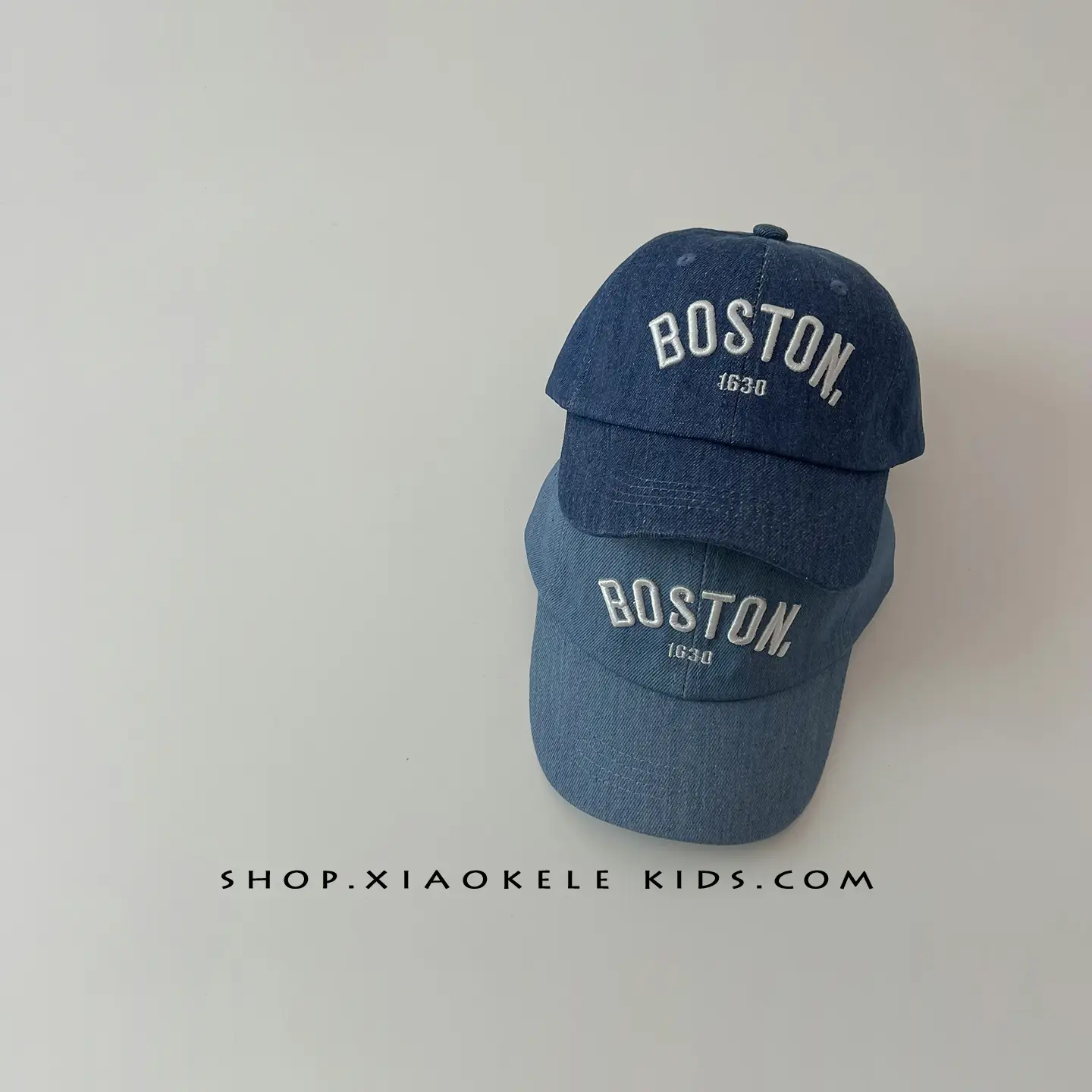 Boston Embroidered Denim Baseball Caps for Kids - Image 6