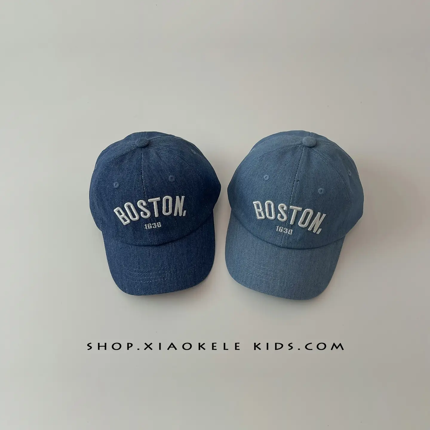 Boston Embroidered Denim Baseball Caps for Kids - Image 7