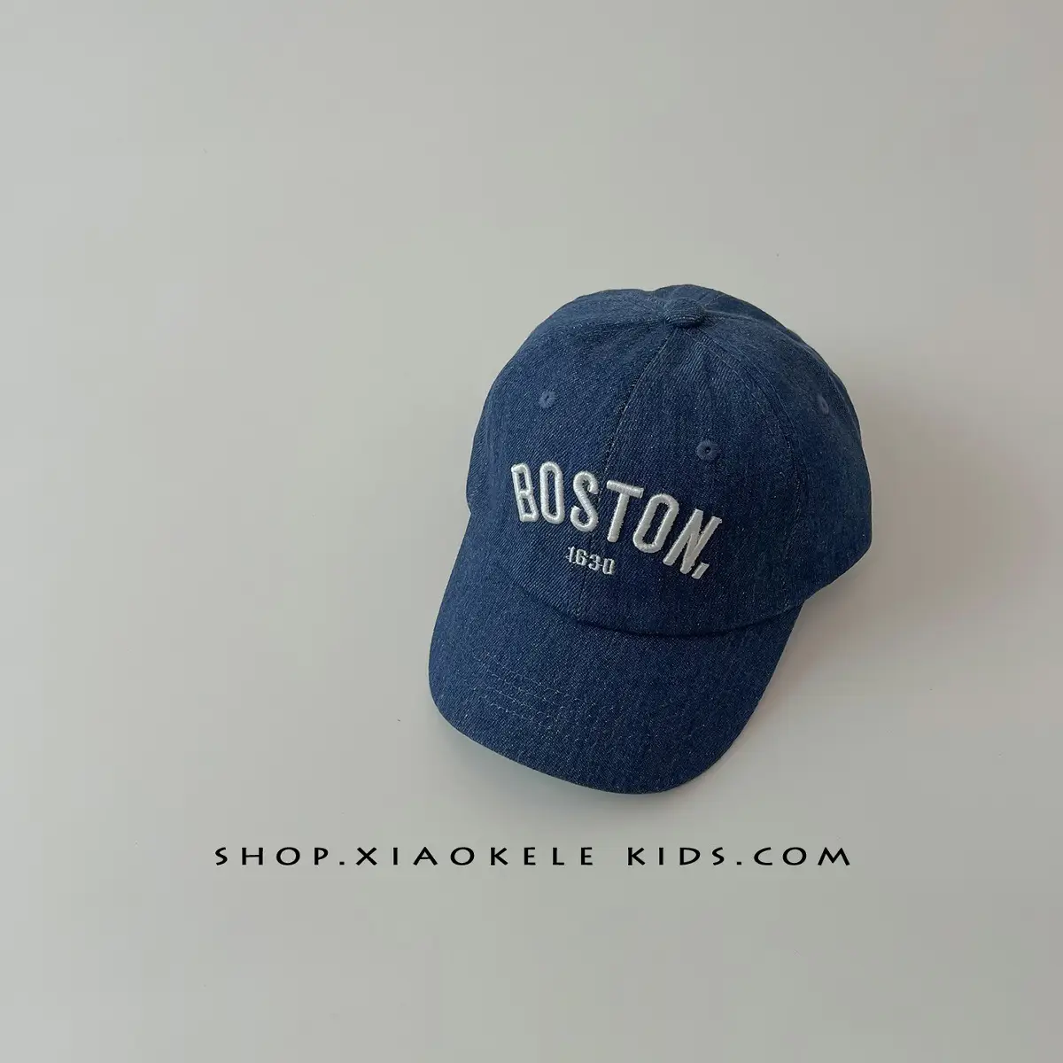 Boston Embroidered Denim Baseball Caps for Kids - Image 2
