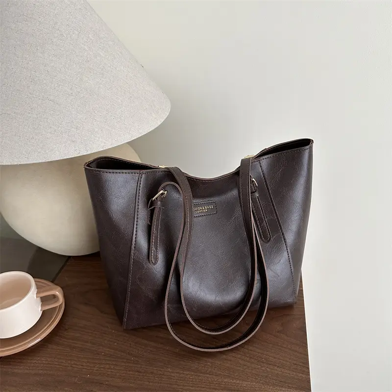 Brown Leather Shoulder Bag for Women Large Capacity - Image 5