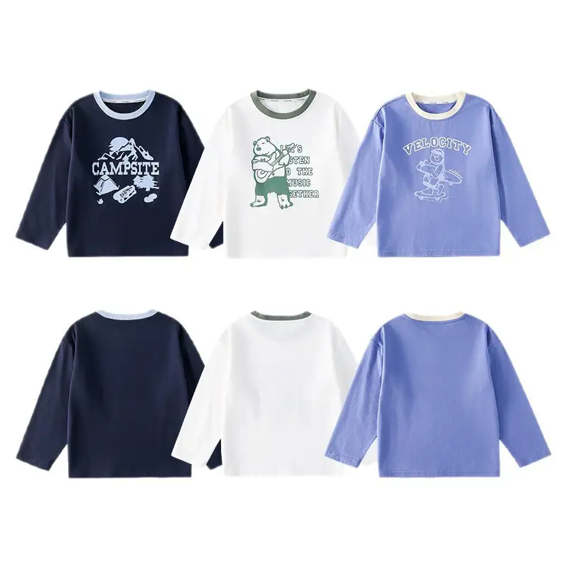 100% Cotton Kids Long Sleeve T-Shirt Blue White