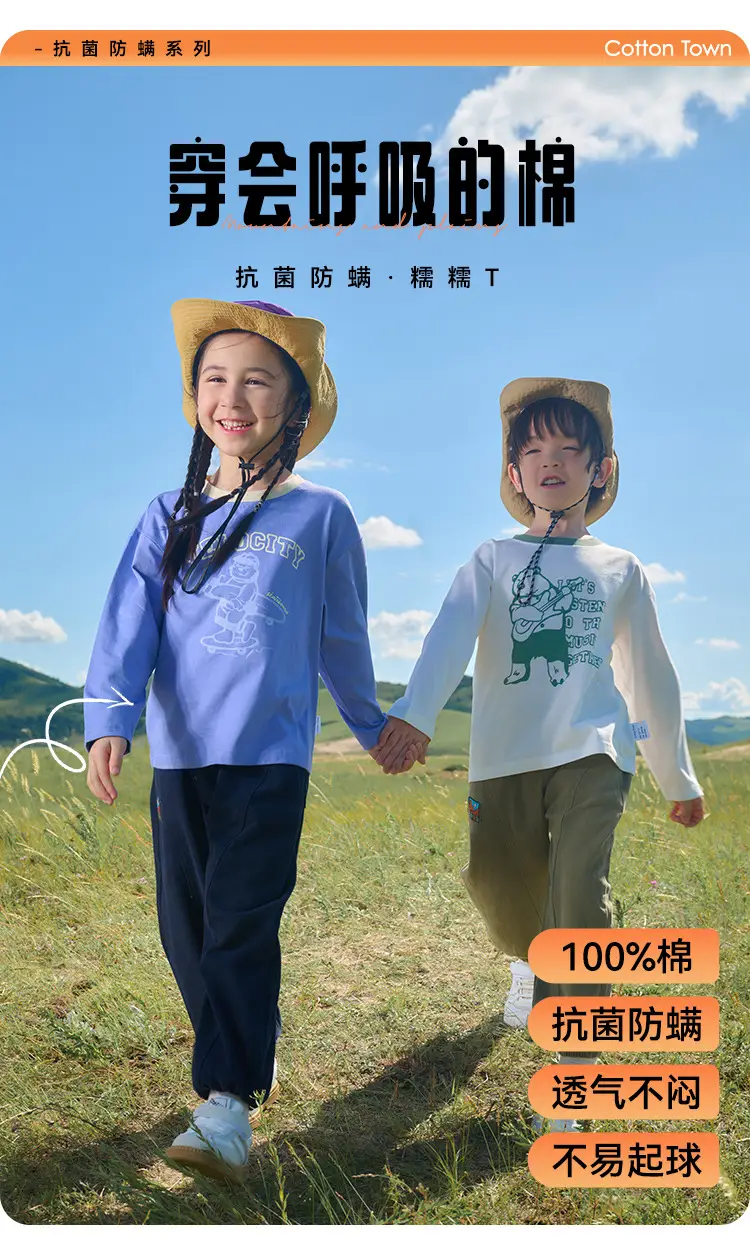 100% Cotton Kids Long Sleeve T-Shirt Blue White — feature 1