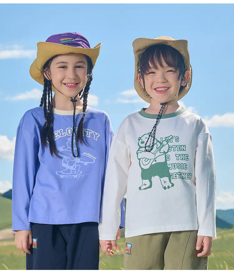 100% Cotton Kids Long Sleeve T-Shirt Blue White — feature 18