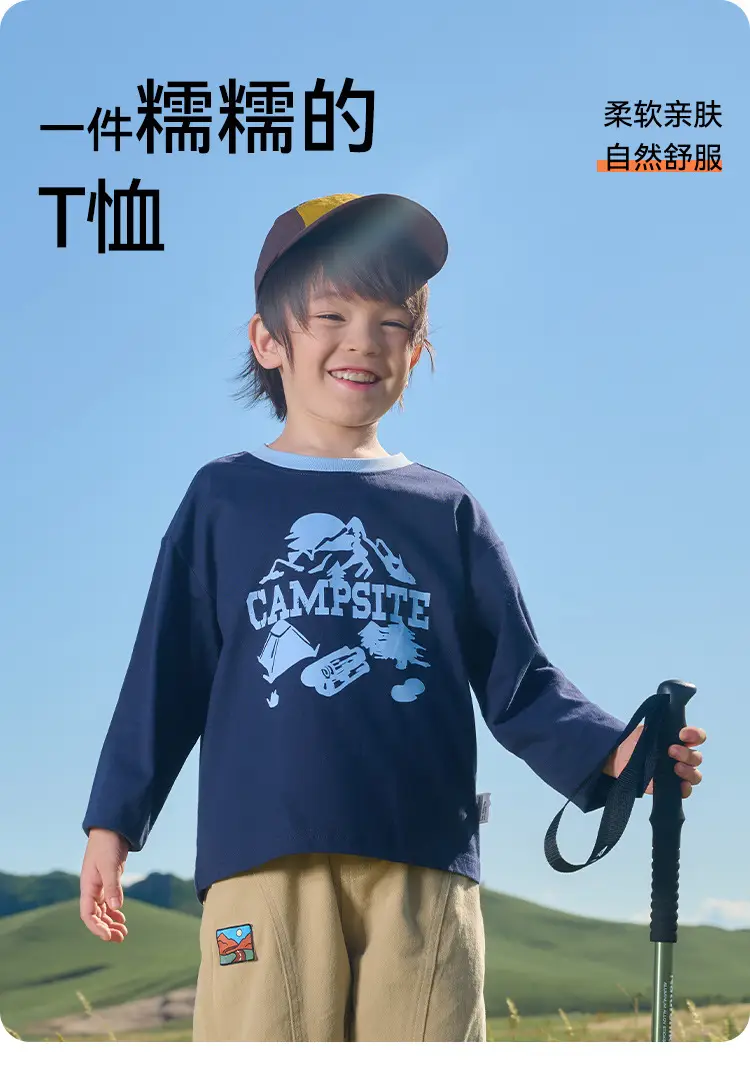 100% Cotton Kids Long Sleeve T-Shirt Blue White — feature 2