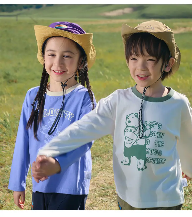 100% Cotton Kids Long Sleeve T-Shirt Blue White — feature 20