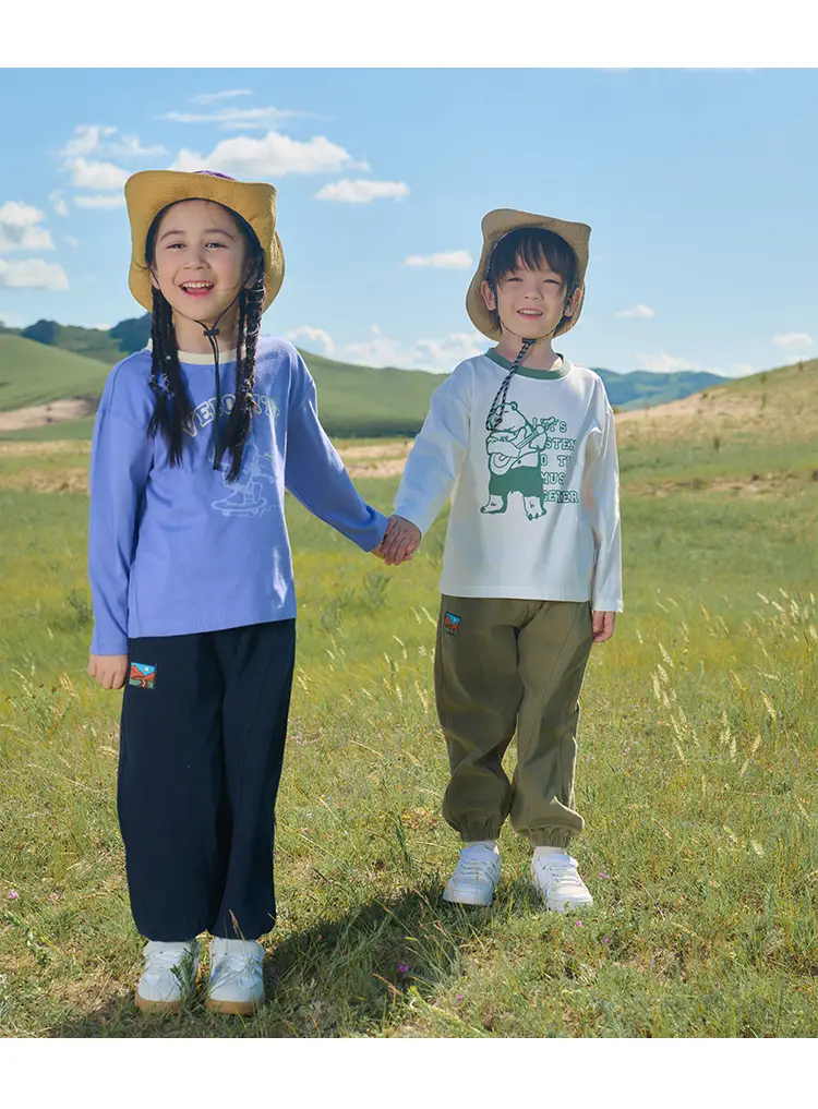 100% Cotton Kids Long Sleeve T-Shirt Blue White — feature 22