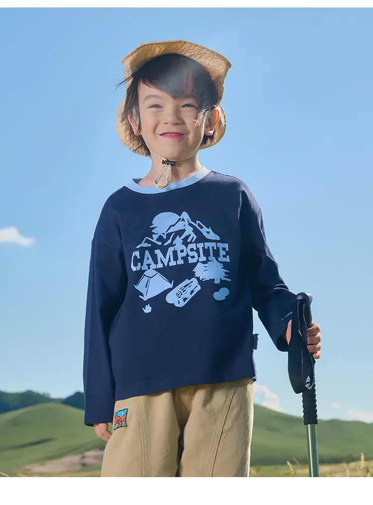 100% Cotton Kids Long Sleeve T-Shirt Blue White — feature 23