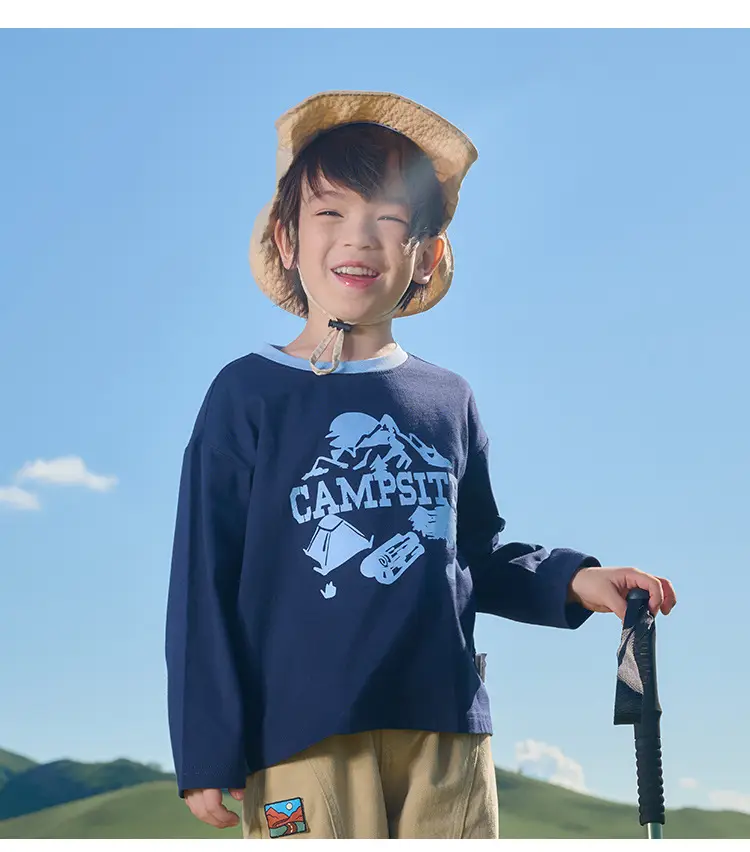 100% Cotton Kids Long Sleeve T-Shirt Blue White — feature 24