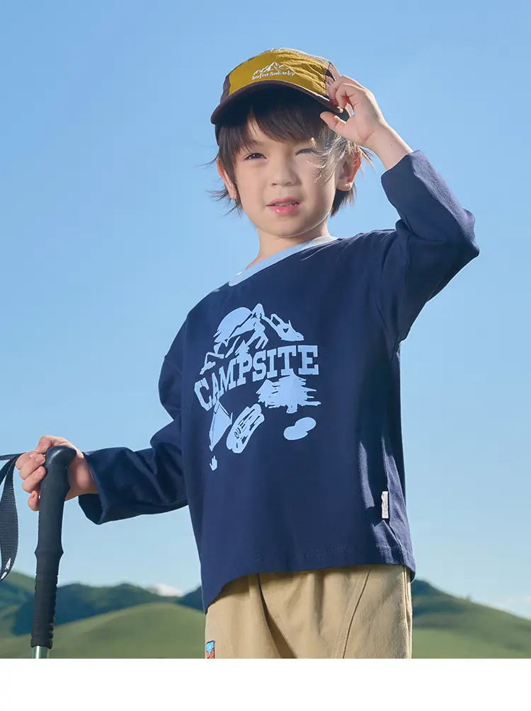 100% Cotton Kids Long Sleeve T-Shirt Blue White — feature 26