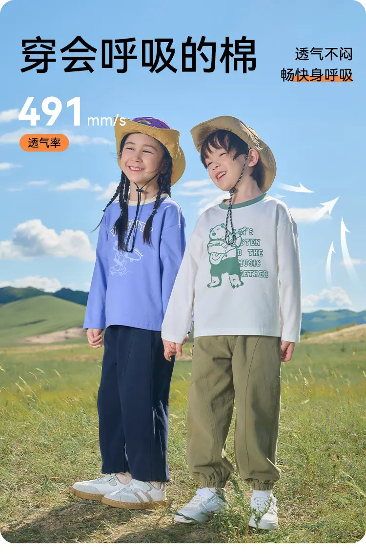 100% Cotton Kids Long Sleeve T-Shirt Blue White — feature 3