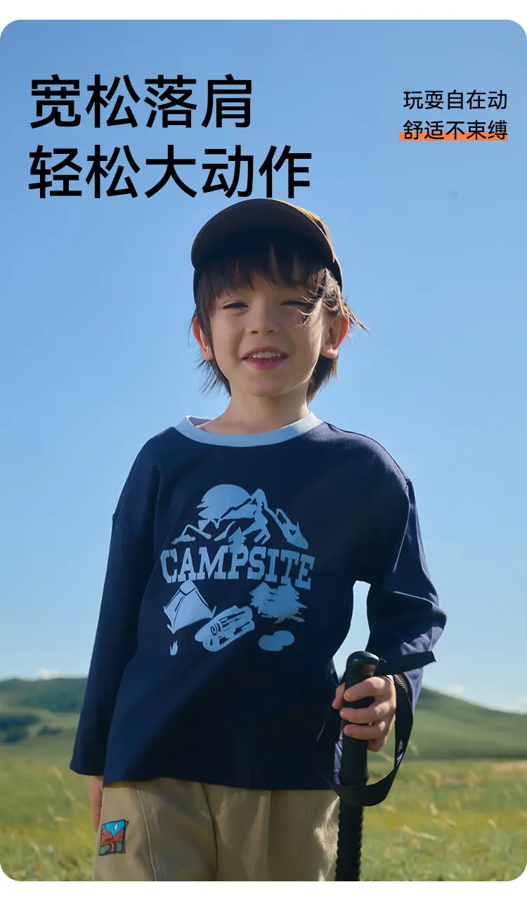 100% Cotton Kids Long Sleeve T-Shirt Blue White — feature 7