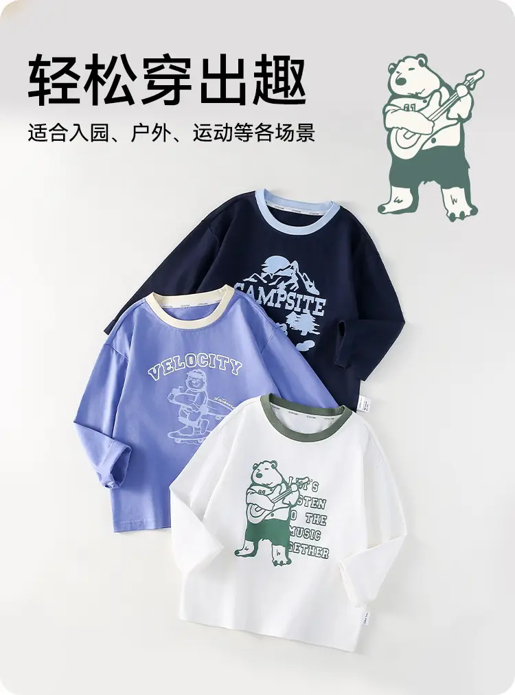 100% Cotton Kids Long Sleeve T-Shirt Blue White — feature 9