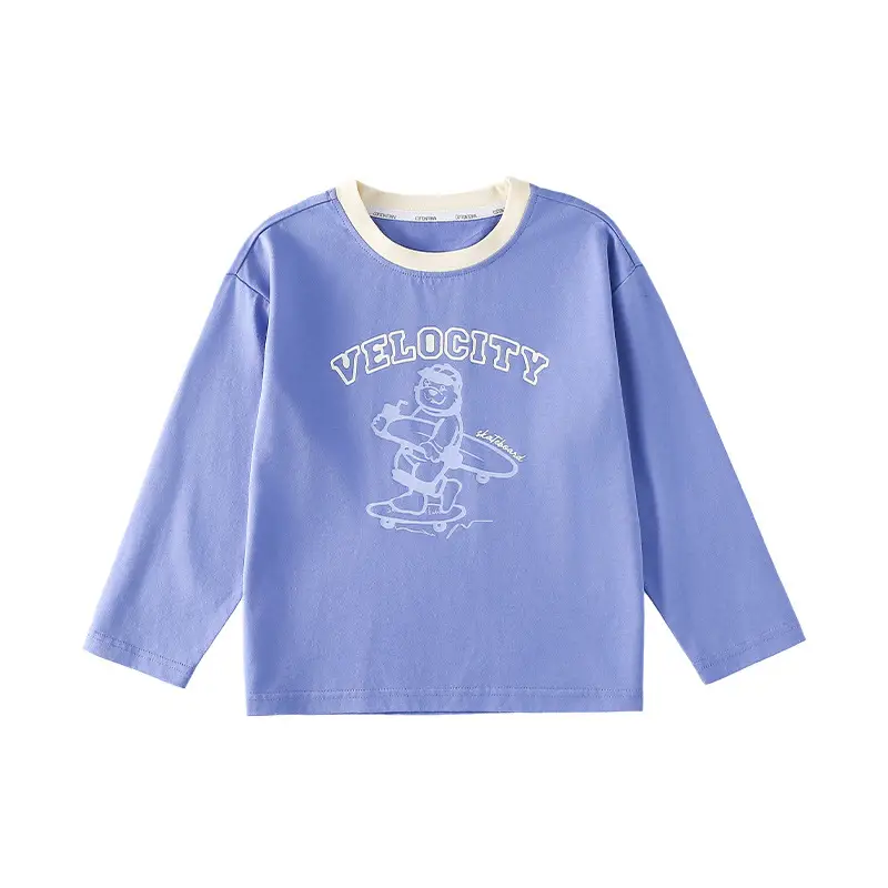 100% Cotton Kids Long Sleeve T-Shirt Blue White