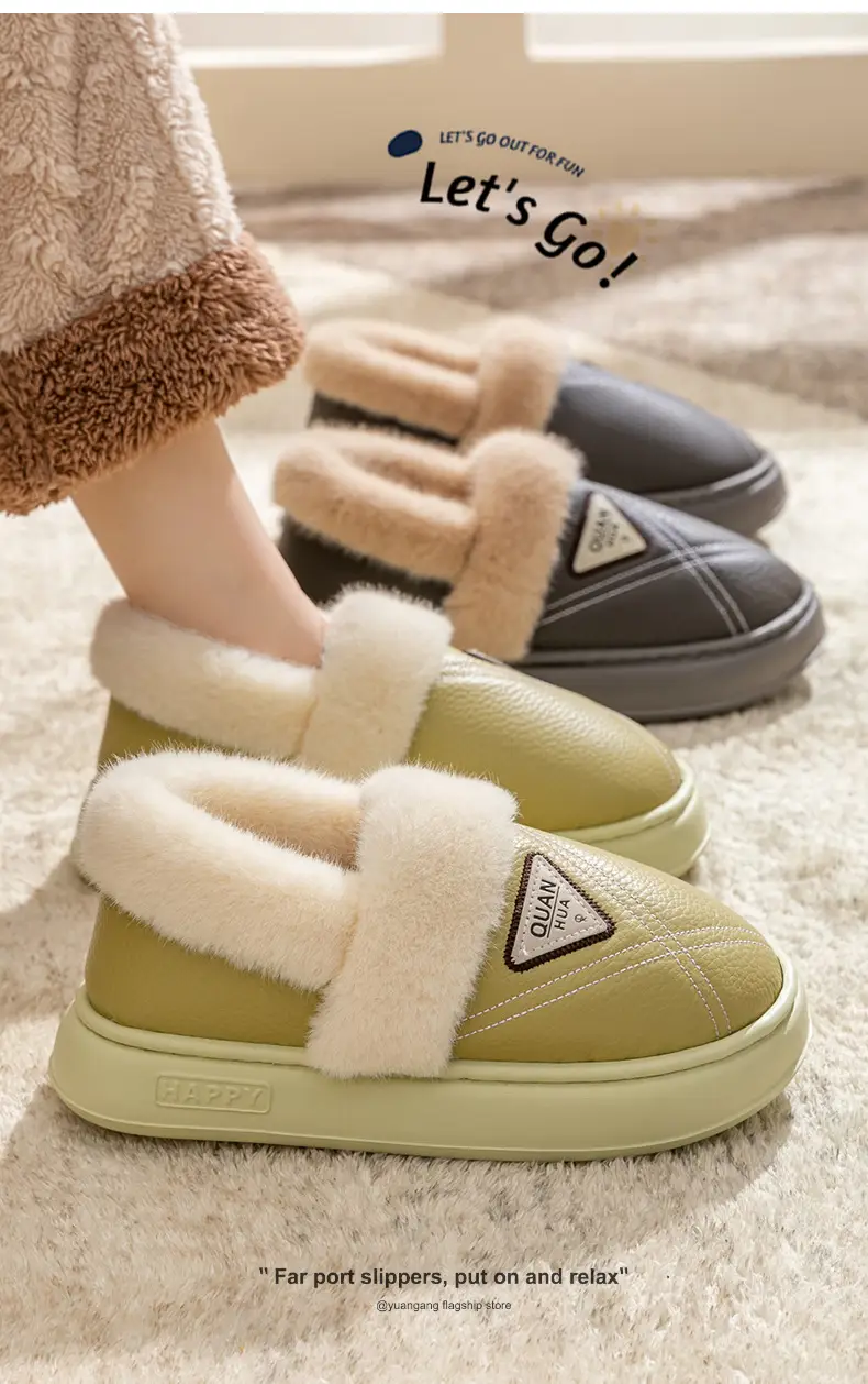 Waterproof Cotton Slippers for Women Winter 2025 New Thick-Soled Warm Plus Plush Fur Shoes with Heel Cotton Shoes for Women to Wear Outside — feature 10