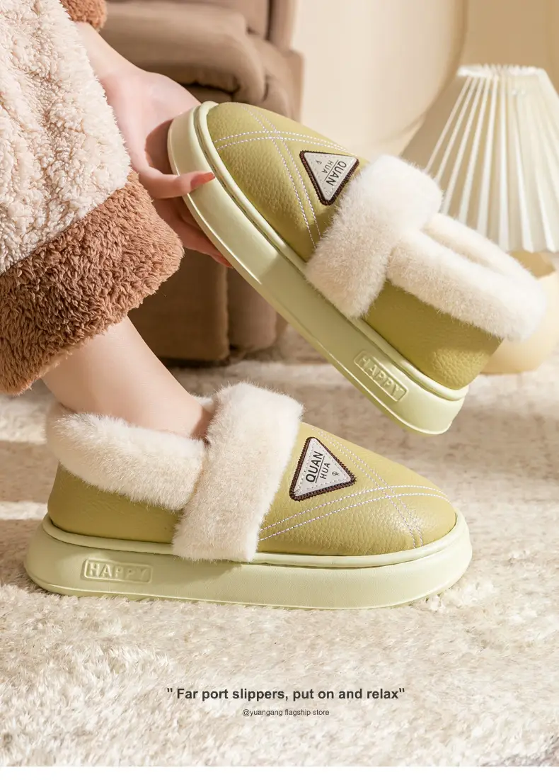 Waterproof Cotton Slippers for Women Winter 2025 New Thick-Soled Warm Plus Plush Fur Shoes with Heel Cotton Shoes for Women to Wear Outside — feature 14
