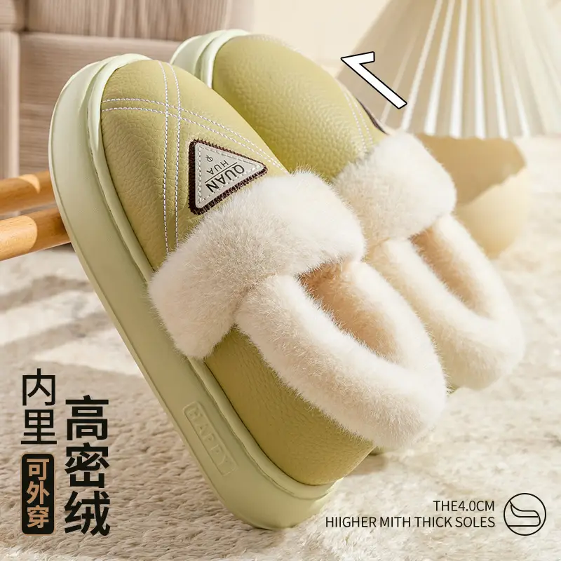 Waterproof Cotton Slippers for Women Winter 2025 New Thick-Soled Warm Plus Plush Fur Shoes with Heel Cotton Shoes for Women to Wear Outside - Image 3