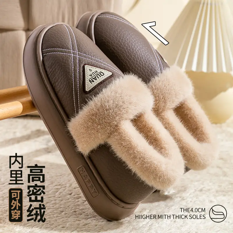 Waterproof Cotton Slippers for Women Winter 2025 New Thick-Soled Warm Plus Plush Fur Shoes with Heel Cotton Shoes for Women to Wear Outside - Image 4