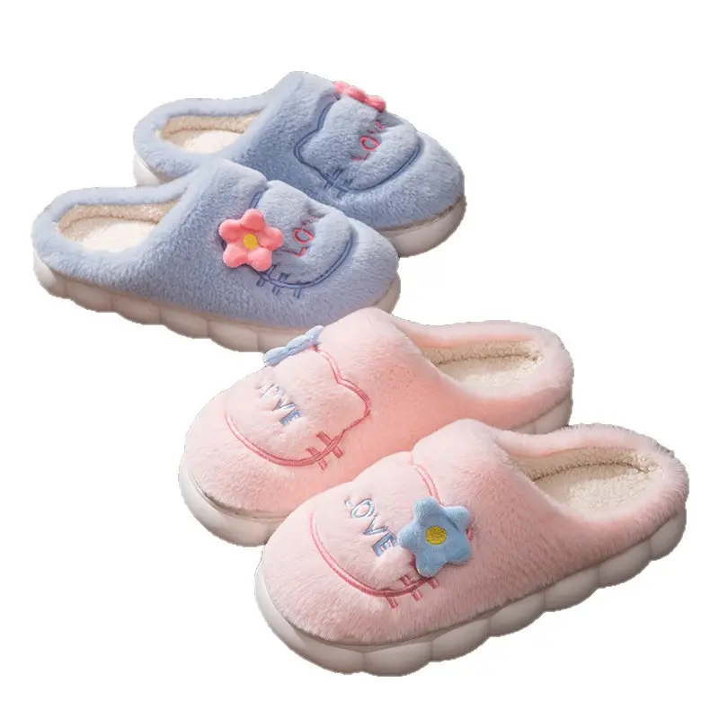 Winter Girls' Cotton Slippers Cartoon Cat Fresh Design Plush Warm Non-Slip Cotton Slippers Thick-Soled Furry Slippers - Image 9