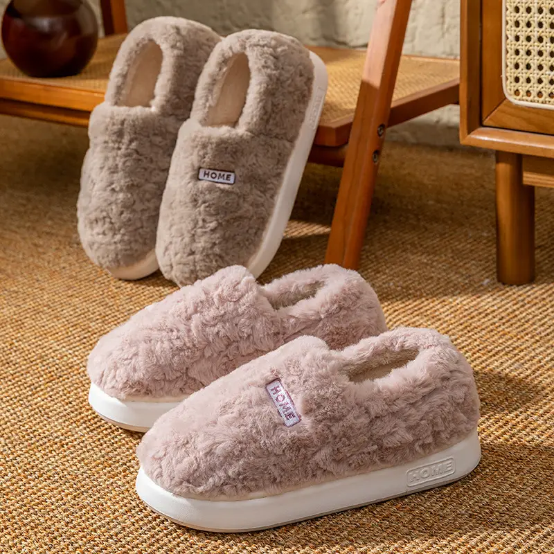 Winter New Outer Wear Thick-Soled Non-Slip Household Plus Plush Fur Slippers Simple, Comfortable and Warm Bag Heel Cotton Slippers - Image 6