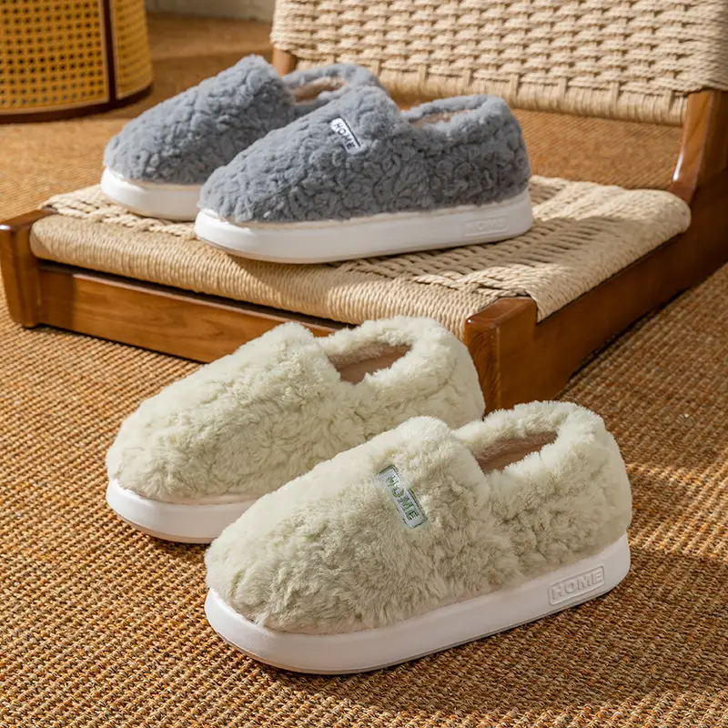 Winter New Outer Wear Thick-Soled Non-Slip Household Plus Plush Fur Slippers Simple, Comfortable and Warm Bag Heel Cotton Slippers - Image 7