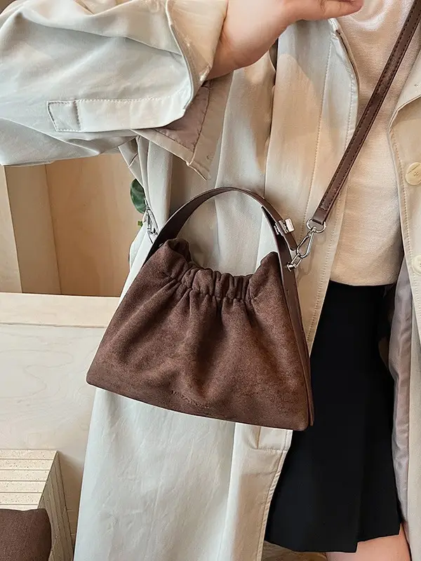 Brown Pleated Crossbody Bag for Women