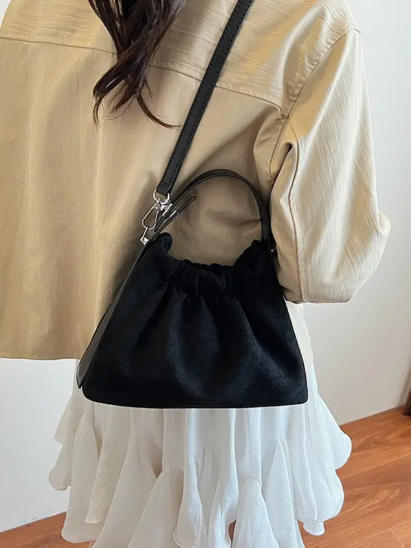 Brown Pleated Crossbody Bag for Women