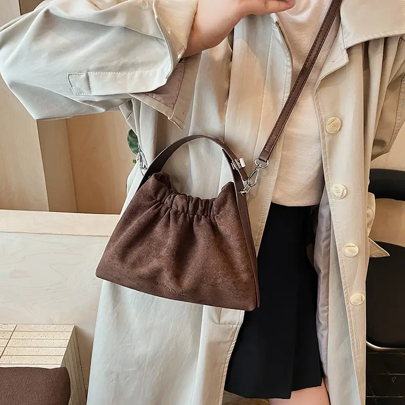Brown Pleated Crossbody Bag for Women