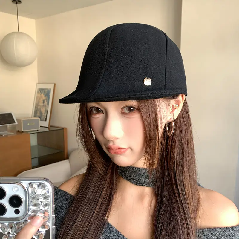 Women Vintage Black Linen Beret Cap Spring Summer Lightweight - Image 3