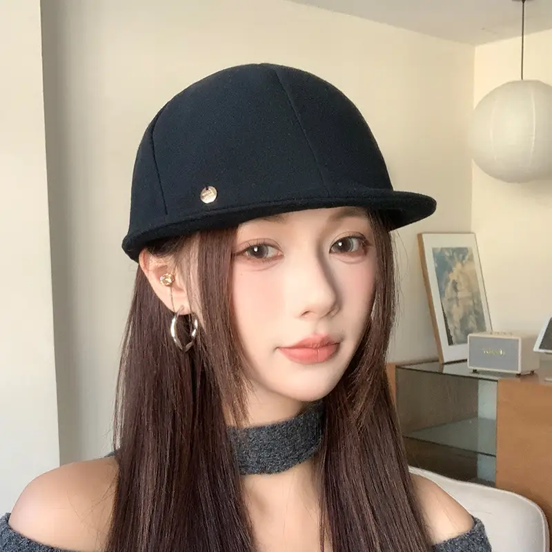 Women Vintage Black Linen Beret Cap Spring Summer Lightweight - Image 4