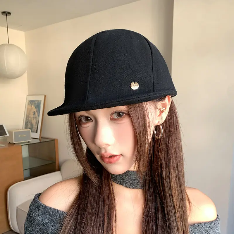 Women Vintage Black Linen Beret Cap Spring Summer Lightweight - Image 2