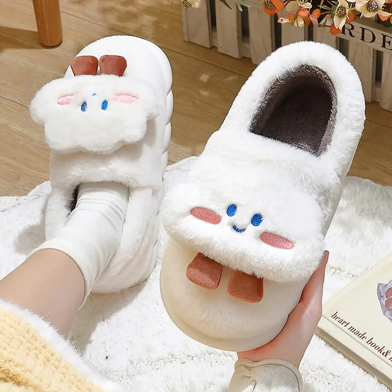 Cute Cloud Bag Heel Cotton Slippers for Women Autumn and Winter Home Indoor Plus Velvet Warm Thick-Soled Plush Slippers Wholesale
