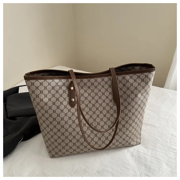 Retro Monogram Tote Bag Large Capacity Leather Handle — feature 18