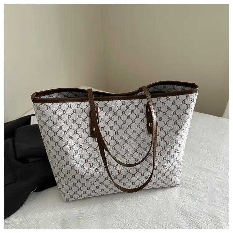 Retro Monogram Tote Bag Large Capacity Leather Handle — feature 19