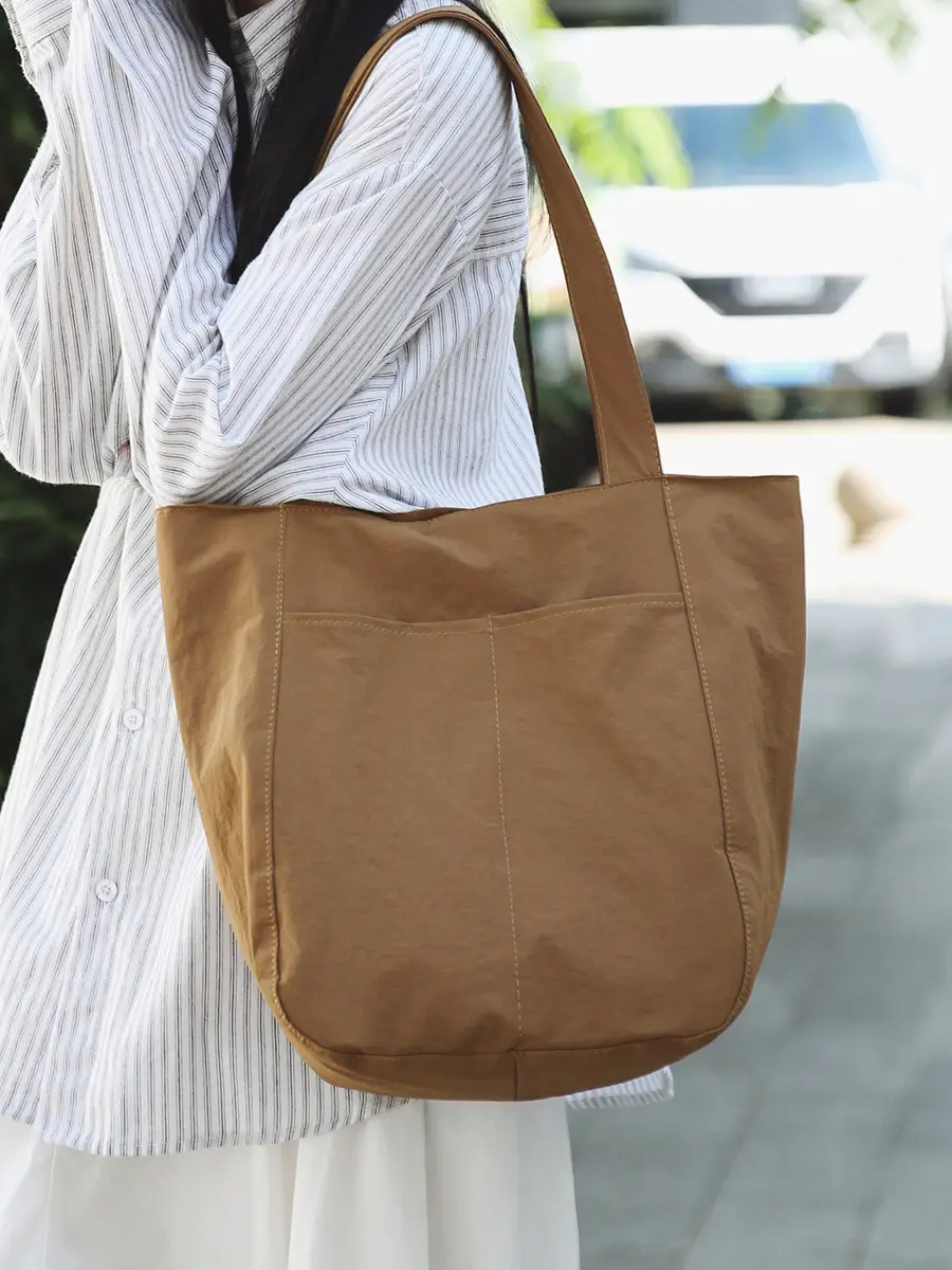 Women Nylon Shoulder Bag Brown Large Capacity - Image 7