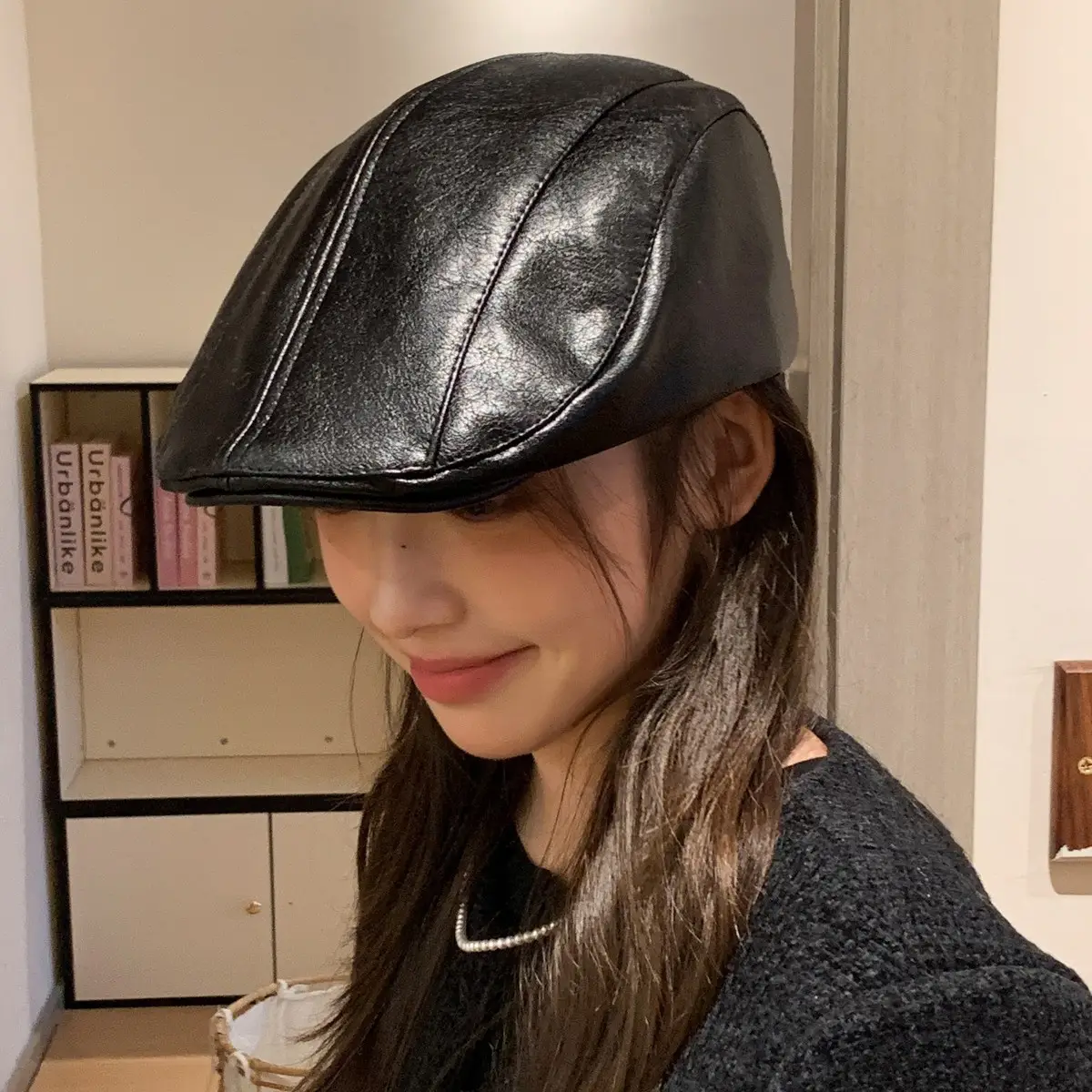 Women Retro Leather Duckbill Cap Brown - Image 7