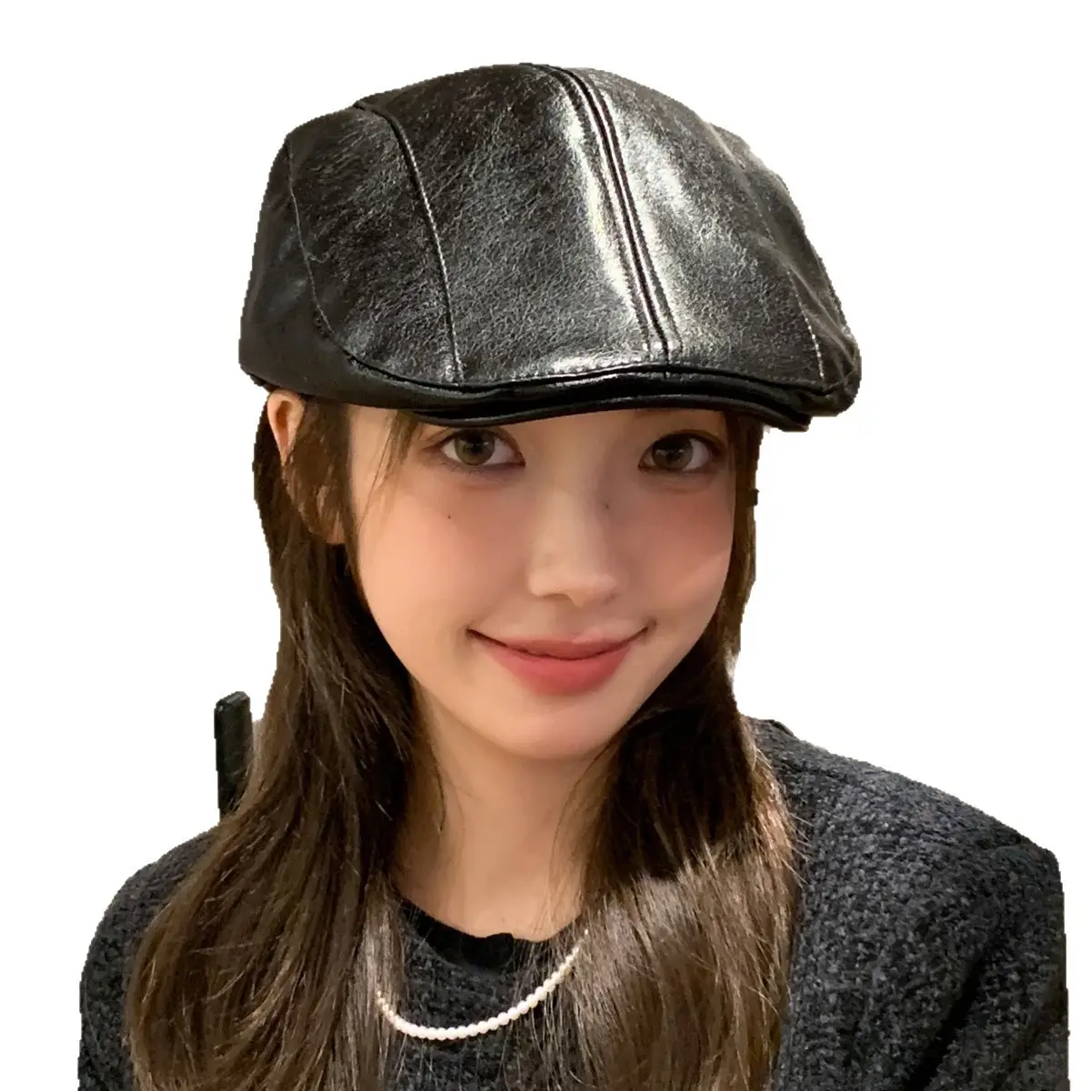Women Retro Leather Duckbill Cap Brown - Image 10
