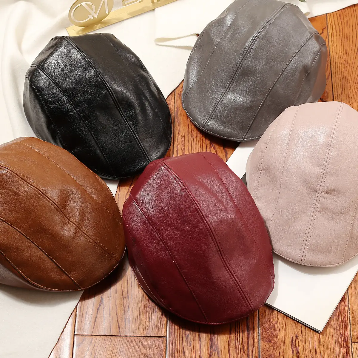 Women Retro Leather Duckbill Cap Brown — feature 10
