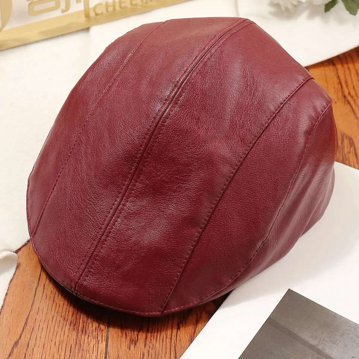 Women Retro Leather Duckbill Cap Brown — feature 12