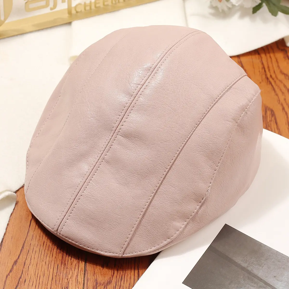 Women Retro Leather Duckbill Cap Brown — feature 14