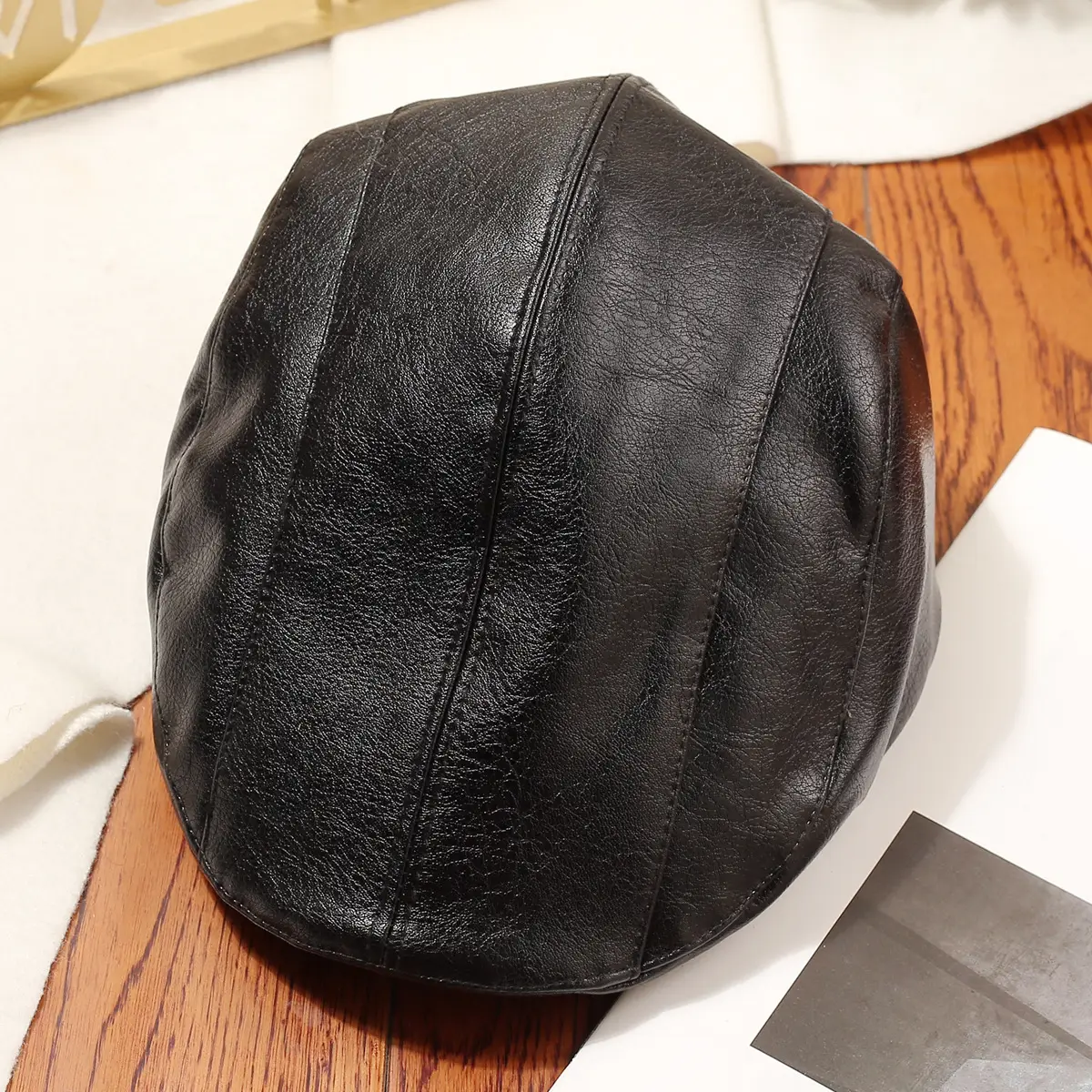 Women Retro Leather Duckbill Cap Brown — feature 15