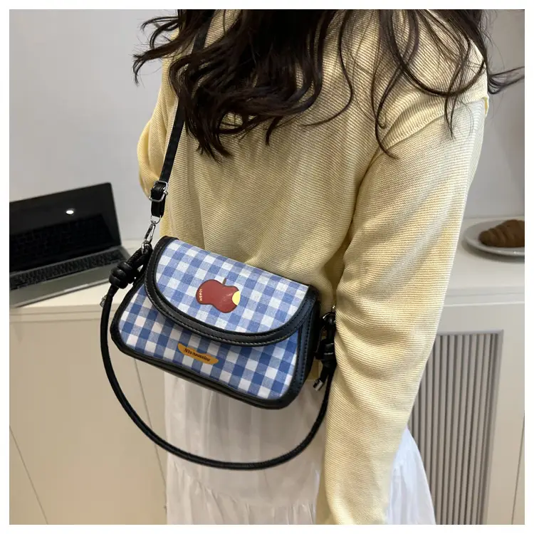 Women Apple Plaid Shoulder Crossbody Bag Red Strap — feature 13