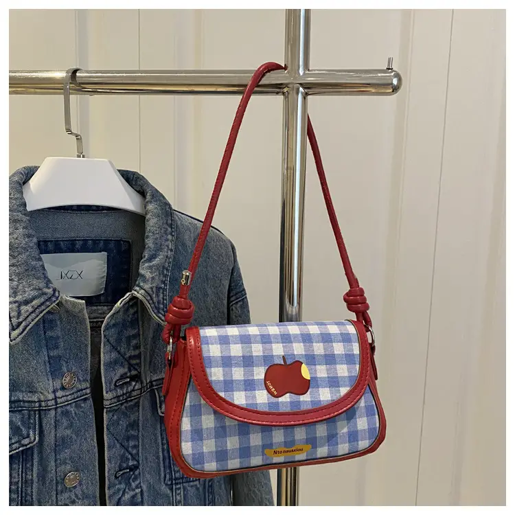 Women Apple Plaid Shoulder Crossbody Bag Red Strap — feature 16