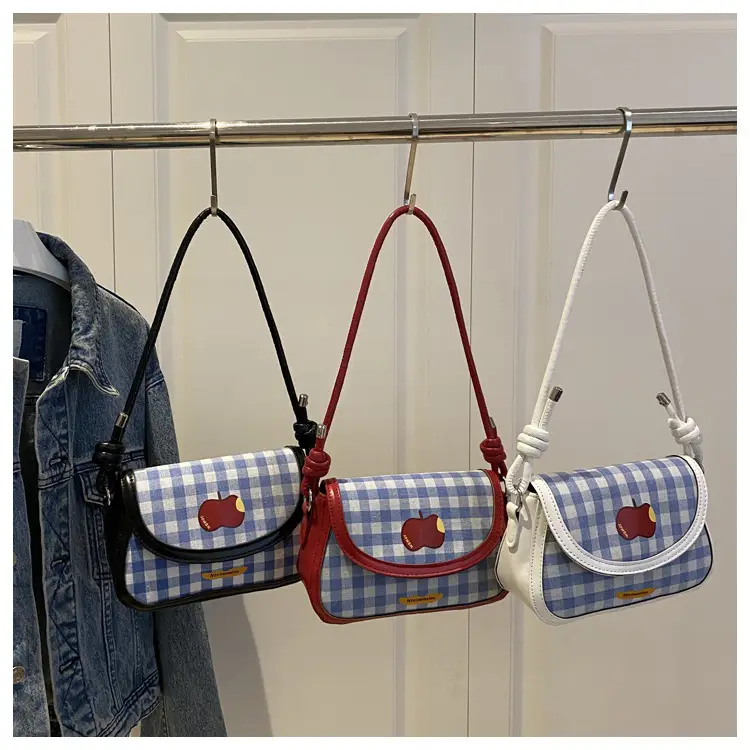 Women Apple Plaid Shoulder Crossbody Bag Red Strap — feature 18